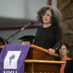 Kim Wilson speaking at 2019 graduation